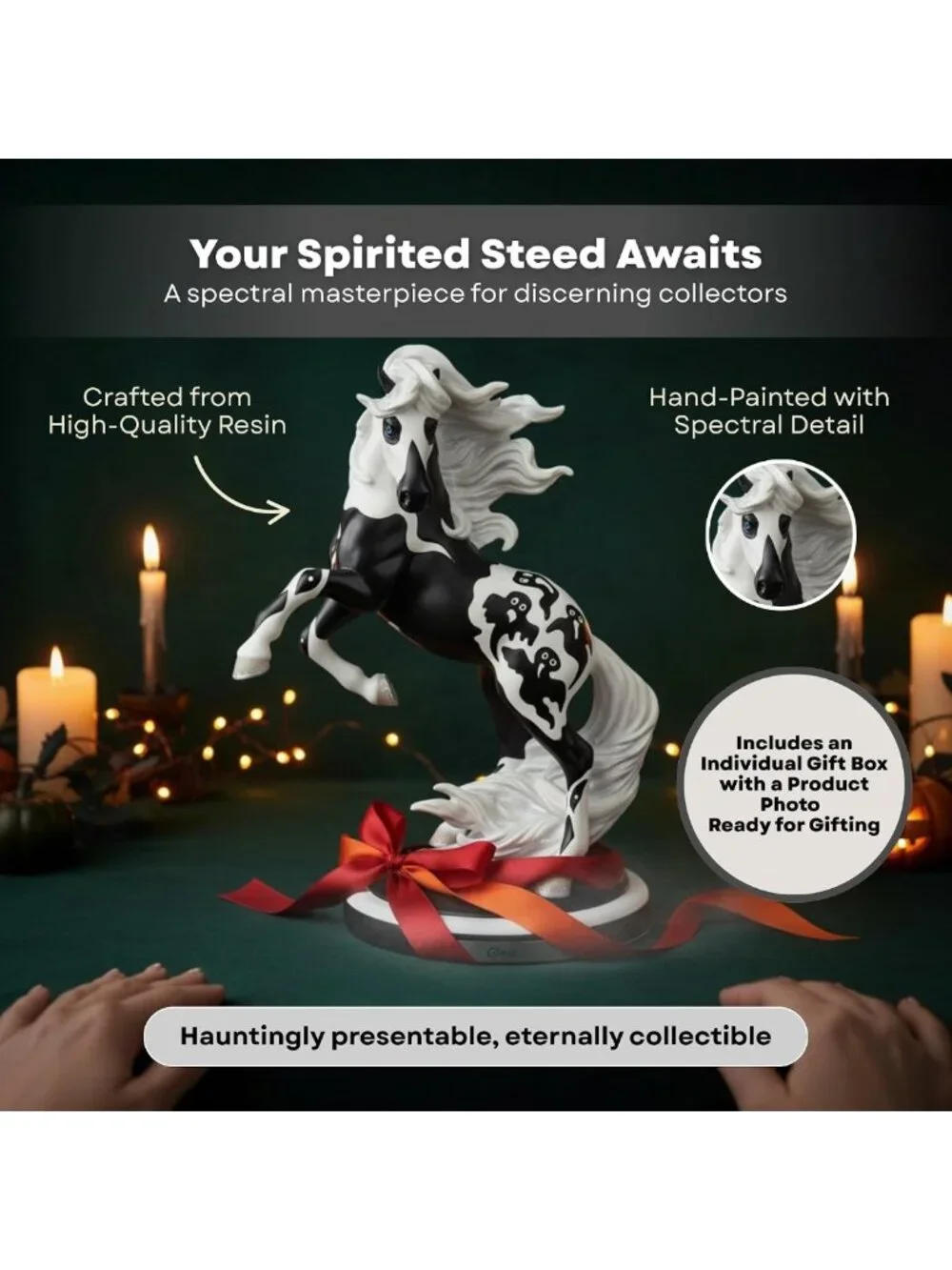 Hand-Painted Halloween Ghost Horse Figurine - 10.3